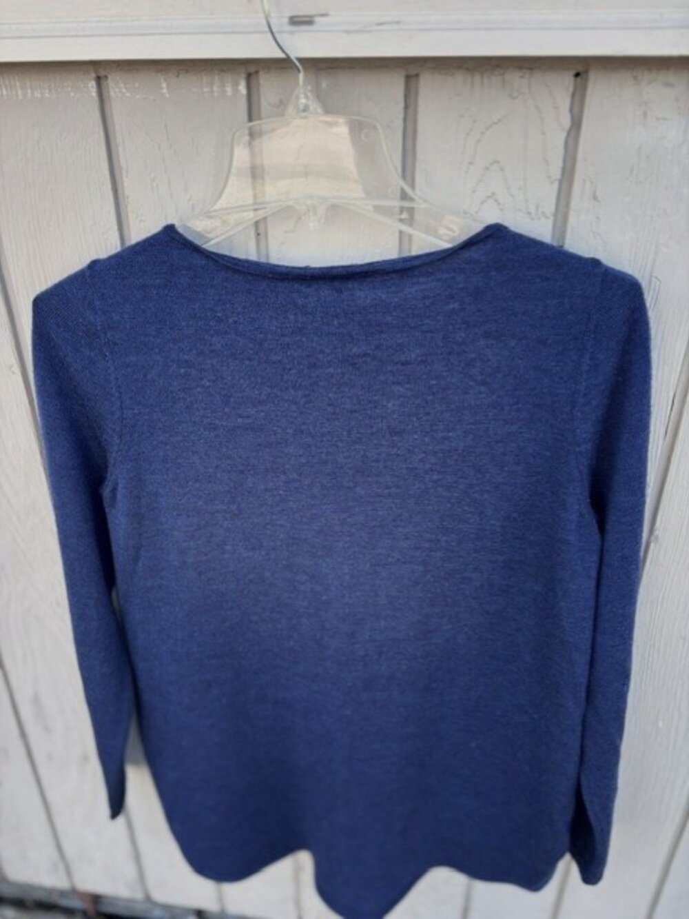 Eileen Fisher 100% merino wool tunic sweater, inky blue, curved slit hem. PS - Picture 4 of 4